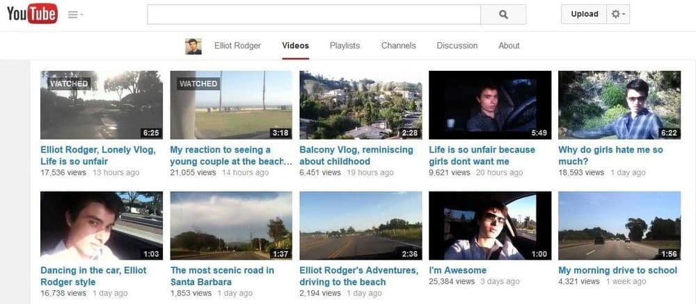 YouTube kanál Elliota Rodgera, zdroj: Forbes