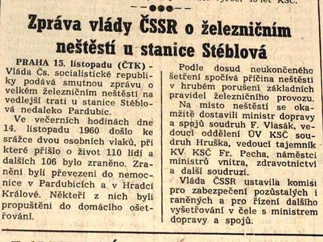 Správa o havárii vlakov pri Stéblovej, zdroj: Hradecký denník